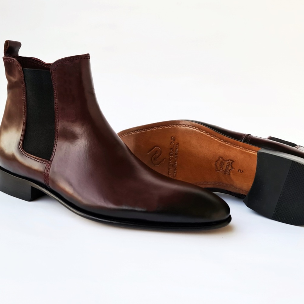 Giovanni Burgundy Men's Chelsea Genuine Leather Boots - Leather Sole